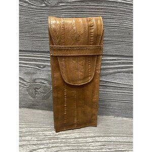 Vintage Genuine Eel Skin Eyeglass Glasses Case Pouch Tan Korea 7.25” X 3”